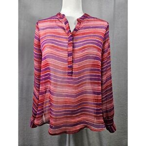 LIZ CLAIBORNE Petite Small Sheer Long Sleeve Blouse Striped Classy Casual Career